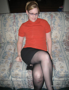 JizzOnMyGF Blonde Babe In Black Stockings Mini Skirt Giving a Blowjob - 00
